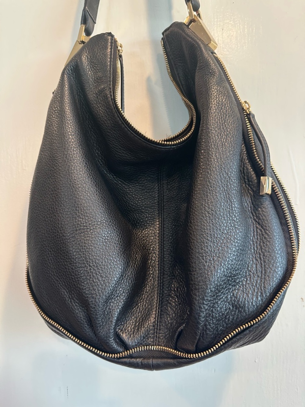 Vince Camuto Black Pebbled Leather Hobo with Gold Hardware - Picture 3 of 8